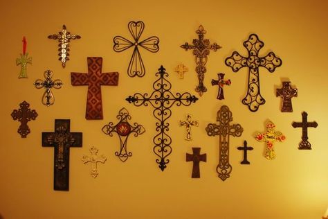 Cross Gallery Wall Pin from Pinterest Cross Wall Collage, Cross Collage, Cross Walls, Wall Of Crosses, Gallery Wall Diy, Cross Wall Art, Diy Gallery Wall, Cross Love, Southern Grace