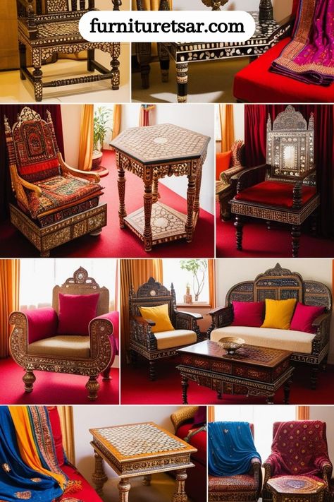 Indian Furniture Styles Demystified: A Guide to Iconic Designs Culture Of India, Minimalist Shapes, India Culture, Indian Furniture, Focal Points, Furniture Styles, Unique Features, Different Materials, Rich Colors