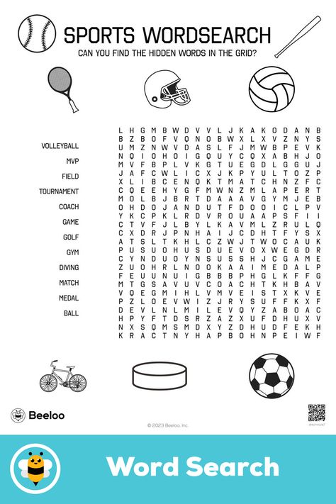 Medium sports-themed word search for kids ages 6 and up Sports Arts And Crafts For Kids, Sports Printables, Summer Camp Sports, Word Search For Kids, Summer Plan, Sports Activities For Kids, National Sports Day, After School Care, Crafts And Activities For Kids