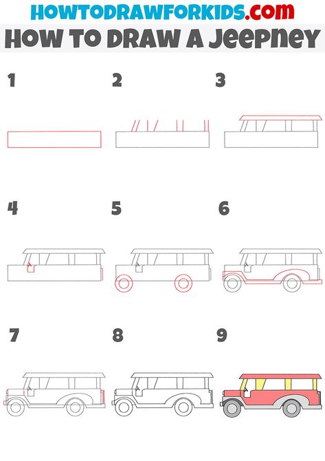 How To Draw A Jeep Step By Step, Jeep Drawing Philippines, Jeepney Philippines Drawing, Jeep Drawing Easy, Jeepney Drawing, Jeep Philippines, Philippines Drawing, Jeep Drawing, Learn To Sketch