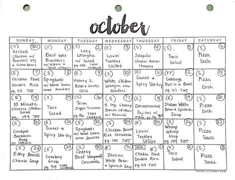 October Monthly Dinner Meal Plan - Darcie's Dish Keto Eating Plan, November Dinner, Chicken Bacon Salad, Delicious Fall Recipes, Thm Meal Plans, Dinner Meal Plan, Camping Meal Planning, Menu Sans Gluten, Meal Calendar