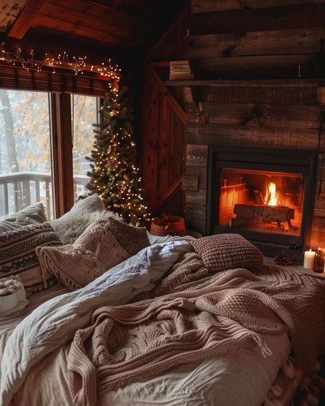 Fireplace Cozy, Green Cabin, Holiday Bedroom, Winter Bedroom, Bedroom Color Combination, Sage Green Bedroom, Bedroom False Ceiling Design, Luxurious Bedroom, Christmas Room