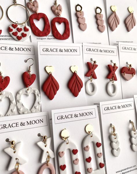 Valentine's Polymer Clay Earrings, Polymer Clay Jewelry Valentines, Valentines Resin Earrings, Polymer Clay Organization, Valentine Earrings Clay, Polymer Clay Earrings Valentines, Valentines Day Polymer Clay Earrings, Red Clay Earrings, Polymer Clay Valentine Earrings