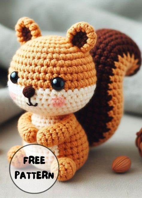 Crocheted Hedgehog Pattern Free, Squirrel Crochet Pattern Free, Crochet Squirrel Pattern Free, Squirrel Amigurumi, Caterpillar Crochet, Crochet Squirrel, Chunky Yarn Crochet Pattern, Crochet Toys Free Patterns, Diy Amigurumi