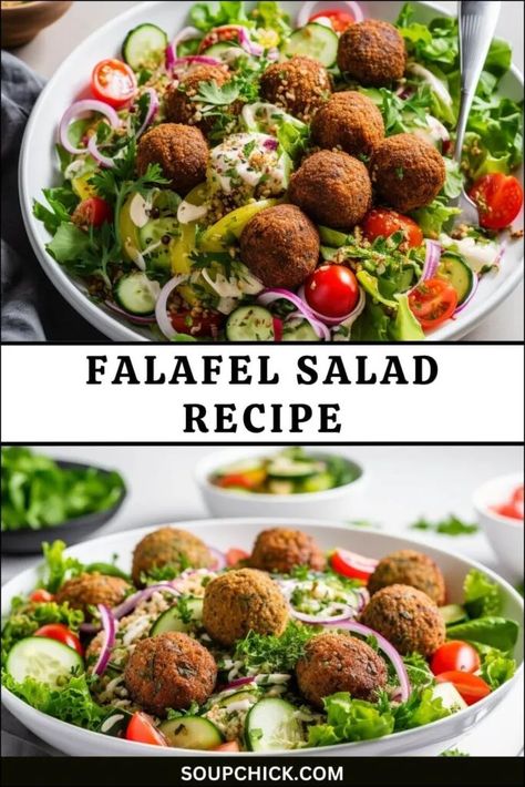 Falafel Salad Recipe Falafel Salad Recipe, Edamame Recipes Salad, Falafel Bowl, Falafel Salad, Edamame Salad, Salads For A Crowd, Falafel Recipe, Summer Foods, Mediterranean Food