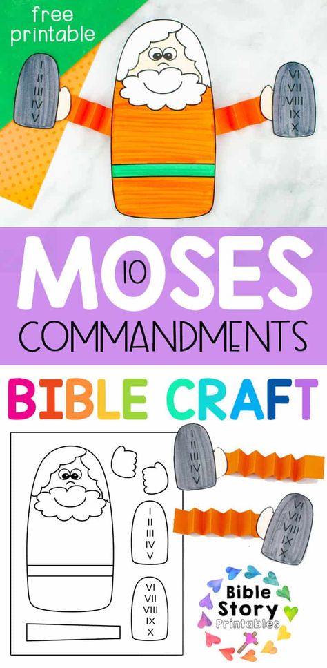 Moses Crafts For Kids, Moses Ten Commandments, Bible Story Printables, 10 Commandments Craft, Preschool Bible Lessons, Bible Activities For Kids, Bible Story Crafts, Preschool Bible, Sunday School Crafts For Kids