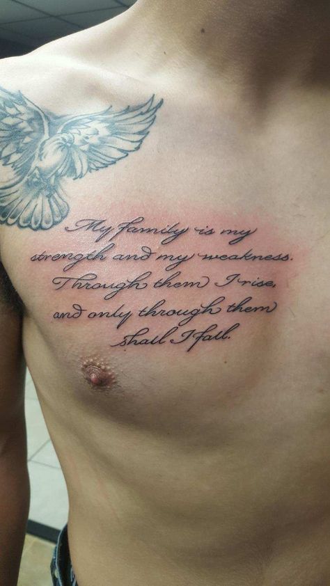 Chest Tattoo Writing, Chest Tattoo Quotes, Leg Sleeve Tattoos, Family Quotes Tattoos, Rib Tattoos For Guys, Family Tattoos For Men, Best Comics, Leg Tattoo Ideas, Tattoo Quotes For Men