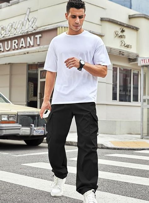 JMIERR Men's Baggy Cargo Pants Trendy Casual Parachute Pant Loose Fit Harem Joggers with Pockets for Streetwear Mens Wide Leg Trousers, Parachute Pant, Cargo Work Pants, Baggy Cargo Pants, Mens Travel, Baggy Clothes, Travel Pants, Mens Pants Casual, Mens Streetwear