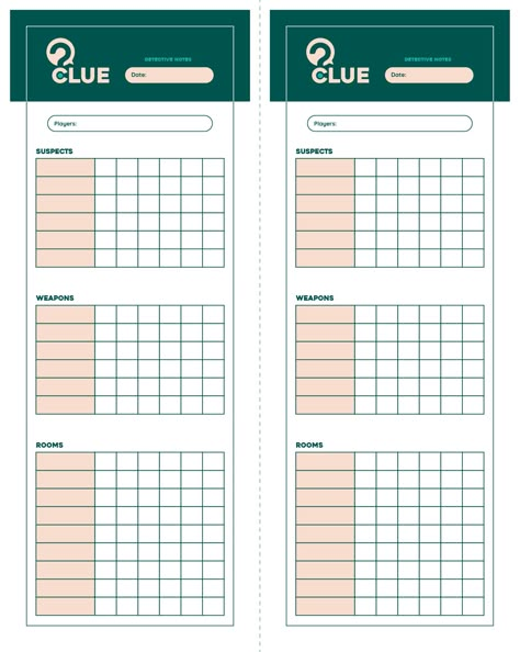 Clue Sheets Free Printable, Cluedo Printable, Diy Clue Game, Clue Game Printables, Home Made Games, Kik Game Cards, Sleepover Crafts, Diy Board Games, Clue Game