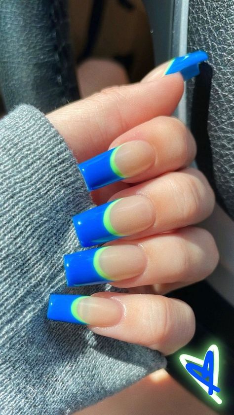 #Long_Summer_Nails_2023 #Blue_Square_Nails_Design #Blue_Nail_Ideas_Acrylic #Green_Nails_For_Summer Long Summer Nails 2023, Colorful Square Nails, Blue And Green Nails, Green French Tip Nails, Green French Tip, Colourful Acrylic Nails, Nails For Summer, Green French, Grunge Nails