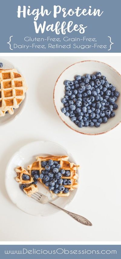 Super fluffy, high protein gluten-free waffles are on the menu today. If you’re looking for a way to get a protein-packed breakfast (or snack) into you or your kids, look no further than these high protein gluten-free waffles. Top them with your favorite toppings for a delicious meal or snack that will keep you satisfied for hours. // deliciousobsessions.com #highproteinwaffles #glutenfreewaffles #grainfreewaffles #homemadewafflerecipe #waffleironrecipe #proteinwaffles Sugar Free Waffles, Dairy Free Waffles, Dairy Free Protein, Waffle Iron Recipes, Packed Breakfast, Gluten Free Waffles, Protein Waffles, Easy Brunch, Grain Free Recipes