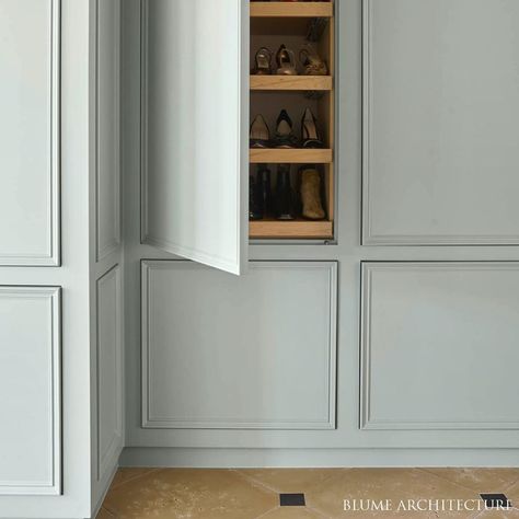 Blume Architecture on Instagram: “Who knows what happens, Behind closed doors . . . #closets #paneling #luxurycloset #lifeisgood #customhomes #classichome #limestone #floors…” Wainscoting Hidden Storage, Panelled Wall With Hidden Storage, Paneled Wall With Hidden Door, Wall Paneling Hidden Door, Wainscot Hidden Door, Bathroom Paneling, Foyer Design, Architecture Awards, Closed Doors