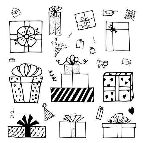 Christmas Doddle Aesthetic, Christmas Present Doodle, Christmas Doodles Ideas, Present Doodle, Christmas Gifts Drawing, Christmas Doodle Art, Simple Christmas Doodles, Cute Christmas Doodles, Christmas Present Drawing