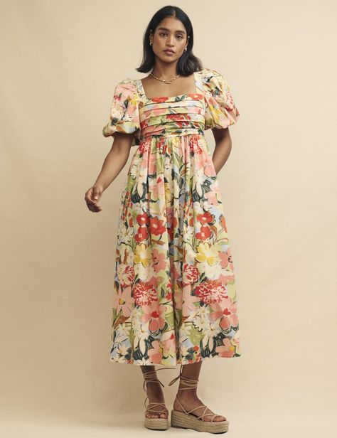 Pastel Floral Nova Smock Midi Dress Fearne Cotton, Iconic Dresses, Floral Print Midi Dress, Print Midi Dress, Pastel Floral, Printed Midi Dress, Smock Dress, Petite Dresses, Mykonos