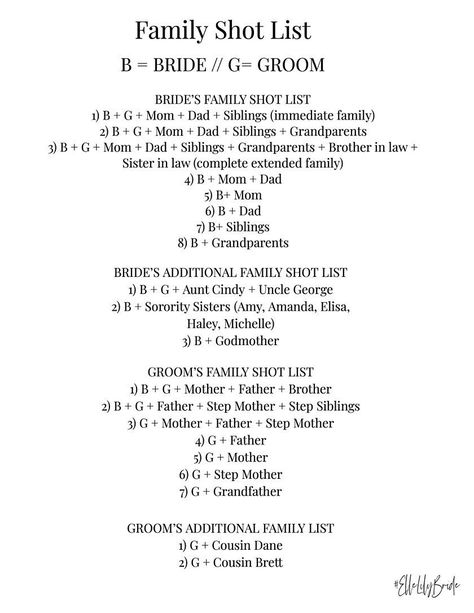 How to Create a Family Shot List for your Wedding Day — Southern California Photographer and Videographer Photo Must Haves For Wedding, Wedding Photo List For Photographer Families, Wedding Photo Set List, Wedding Photos List For Photographer, Wedding Photo Combinations, Family Photo Wedding List, Wedding Family Shot List, Photo Sharing Wedding, Wedding Day Shot List Photographers