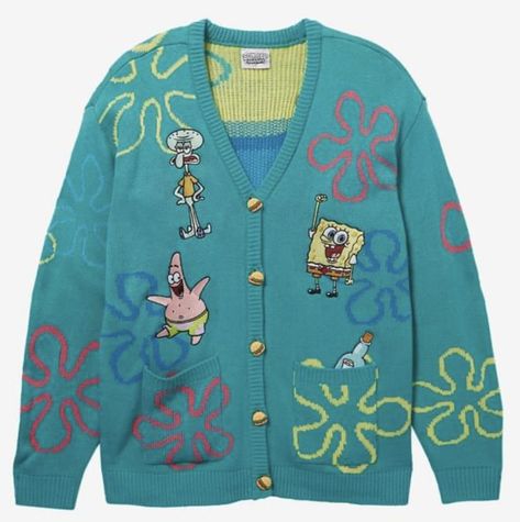 Kidcore Clothing, Cartoon Sweatshirts, Hoodies And Sweatshirts, Embroidered Cardigan, Hooded Cardigan, Women's Sweaters, Collar Sweater, Spongebob Squarepants, Vibe Clothes