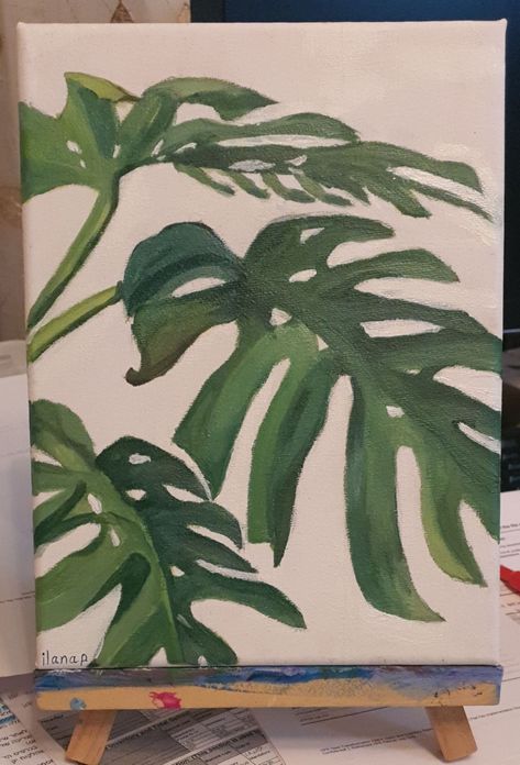 Greenery Acrylic Painting, Green Acrylic Painting Easy, Plant Aesthetic Painting, Green Painting Ideas Art Easy, Painting Ideas On Canvas Green, Painting Ideas Green, Green Painting Ideas, Plant Paintings, Leaf Paintings