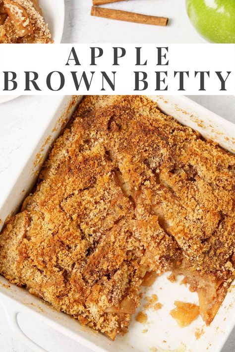 Our apple brown betty is an easy-to-make, layered dessert of tart apple slices, brown sugar, buttered breadcrumbs, cinnamon, and nutmeg. Easy Green Apple Dessert, Apple Brown Betty Pioneer Woman, Easy Apple Betty Recipe, Baked Apples With Crumb Topping, Brown Betty Dessert, Apple Brown Betty Recipe Simple, Apple Betty Recipe, Apple Brown Betty Recipe, Apple Betty