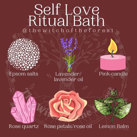 The Witch of the Forest ☾ on Instagram: “♥️ 𝕊𝕖𝕝𝕗 𝕃𝕠𝕧𝕖 ♥️ This ritual bath is really simple to create. As we near the end of 2021, try to make some time for yourself. Light the…” Bath Salts Diy Recipes, Love Ritual, Bath Salts Diy, Pink Candle, Forest Witch, Spiritual Bath, Bath Recipes, Magic Spell Book, Ritual Bath