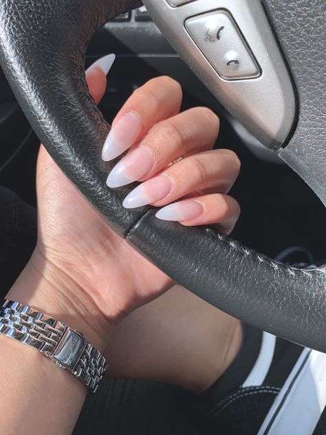 Clear Almond Acrylic Nails, Clear Acrylic Nails By Skin Tone Range, Natural Looking Nail Extensions, Clear Sns Nails, Clear Matte Nails, Glass Nails Acrylic Clear, Clear Almond Nails, Nails Clear, Natural Acrylic