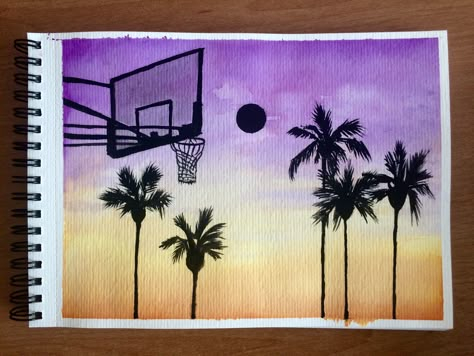 #watercolor #basketball #watercolorpalmtrees Basketball Watercolor Paintings, Basketball Painting Easy, Basketball Paintings Easy, Cool Basketball Drawings, Painting Ideas Basketball, Basketball Art Paintings, Basketball Drawing Ideas, Basketball Painting Ideas On Canvas, Basketball Art Draw