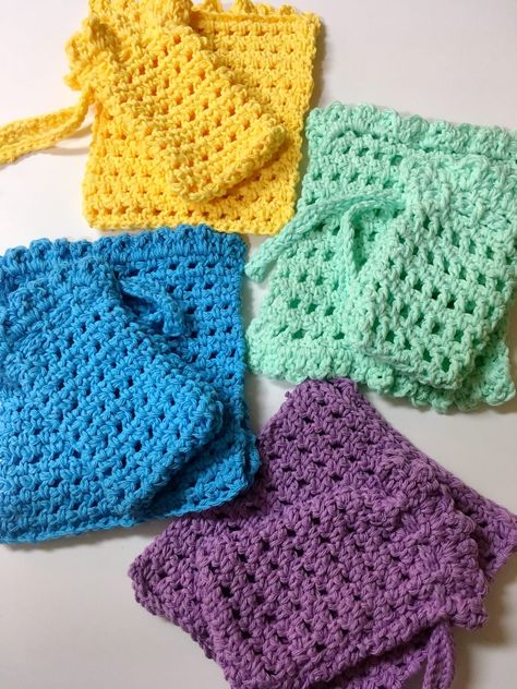 Crochet Washcloth Free Pattern, Crochet Washcloth Free, Scrubbies Crochet Pattern, Crochet Washcloth Pattern, Simple Soap, Soap Pouches, Crochet Scrubbies, Bar Soap Holder, Face Scrubbies