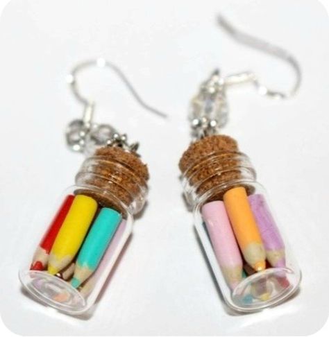 Glass Bottle Earrings, Clay Charm Ideas, Homemade Lollipops, Crazy Earrings, Tiny Glass Jars, Tiny Bottles, Matchbox Crafts, Quirky Jewelry, Bottle Earrings