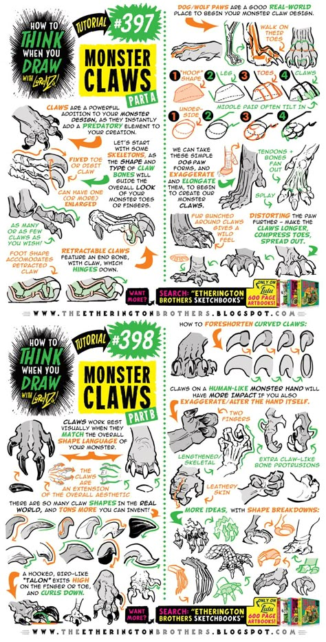 How To Draw Monsters, Monster Claws, Etherington Brothers, Mini Tela, Comic Tutorial, Monster Drawing, Drawing Lessons, Anatomy Art, Art Tutorials Drawing