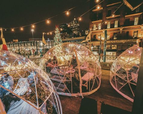 Dine Inside These Dreamy Winter Igloos Wisconsin Winter, Rooftop Dining, Seasonal Cocktail, Bay Photo, Wisconsin Travel, Beer Garden, Romantic Dates, Outdoor Fire, Outdoor Fire Pit