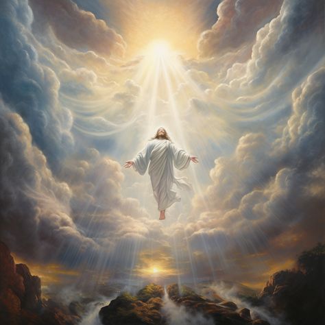 Jesus Ascension, Heaven Clouds, Heaven Painting, Biblical Artwork, Christian Illustration, Christian Graphics, Jesus Videos, Loved One In Heaven, Jesus Christ Painting