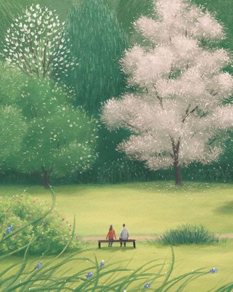 Painting At The Park, Park Illustration, Park Painting, Most Paused Movie Scenes, Bg Design, Book Illustration Art, Pretty Drawings, Kai Fine Art, Landscape Illustration