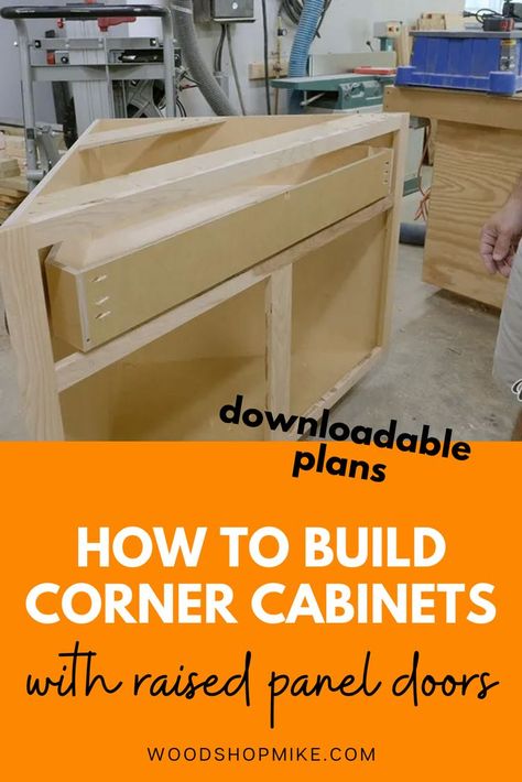 Corner Cabinet Diy, Diy Corner Cabinet, Raised Panel Cabinet Doors, Building Shelves, Building Kitchen Cabinets, Diy Cabinet Doors, Corner Cabinets, Corner Storage Cabinet, Tiny House Storage