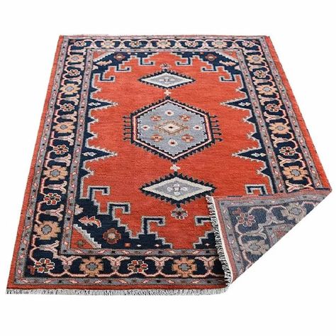 Loon Peak Louella Oriental Hand-Knotted Wool/Silk Dark Orange Area Rug & Reviews | Wayfair Blue Orange Persian Rug, Persian Rug Orange, Oregon Rug Rugs.com, Orange Turkish Rug, Rose Dark, 5x7 Oeange Rug, Wayfair Furniture, Dark Orange, Navy Area Rug