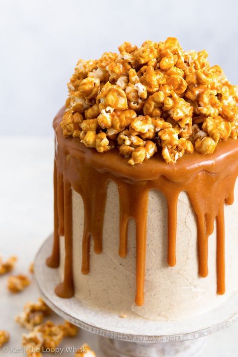 Chocolate Cake With Salted Caramel, Homemade Crisps, Triple Layer Chocolate Cake, Caramel Buttercream Frosting, Salted Caramel Buttercream, Popcorn Cake, Chocolate Caramel Cake, Buttercream Chocolate, Salted Caramel Popcorn