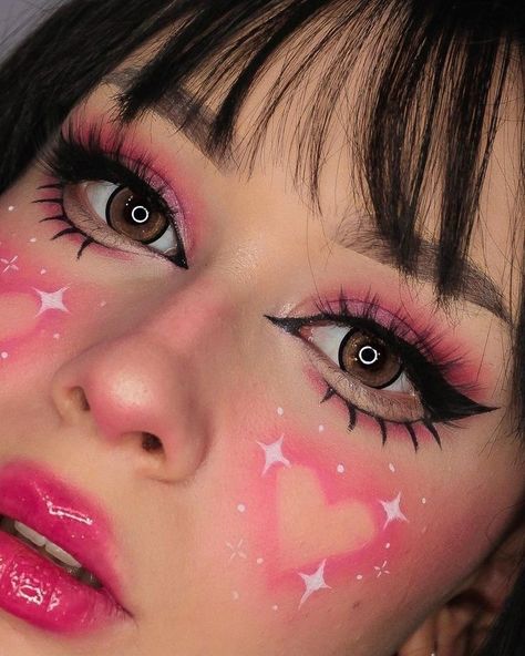 Valentines Graphic Liner, Lovecore Makeup, Eye Shape Makeup, Heart Makeup, Drag Make-up, Cute Eye Makeup, Anime Makeup, Kawaii Makeup, Face Art Makeup