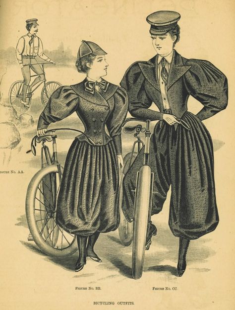 victorian cycling outfit | There was even music written about these intrepid women cyclists ... Biking Outfits, Tweed Ride, Kittens Vintage, Blue Stockings, Women Cyclists, Old Fashion, Edwardian Era, Edwardian Fashion, Riding Outfit