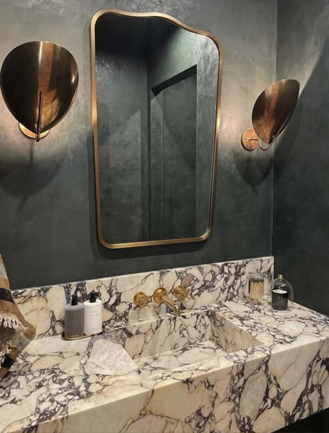 Ryan Saghian, Powder Bath Wallpaper, Moody Powder Room, Calacatta Viola Marble, Viola Marble, Calacatta Viola, Powder Room Wallpaper, Powder Room Design, Bathroom Design Inspiration