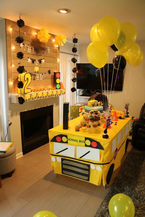 Bus Themed Birthday Party Decorations, Wheels On The Bus 1st Birthday Party, Wheels On The Bus Decorations, School Bus 2nd Birthday, Two Cool For School Birthday Party, Wheels On Bus Birthday Party, School Bus Birthday Theme, Wheels On The Bus 2nd Birthday Party, Wheels On The Bus Themed Birthday Party