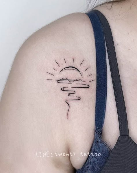 Sunrise And Moon Tattoo, Waves Tattoo With Words, Sun Mountain Water Tattoo, Sun And River Tattoo, Sun Tattoo Small Sunshine, Sun Set Tattoo Design, Water Reflection Tattoo, Sun Over Water Tattoo, Sunset Over Water Tattoo