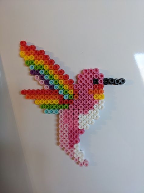 Hummingbird Perler Beads, Feather Perler Bead Patterns, Hummingbird Perler Bead Patterns, Perler Beads Birds, Rainbow Perler Beads, Spring Perler Beads, Spring Perler Bead Patterns, Bird Perler Bead Patterns, Rainbow Perler Bead Patterns