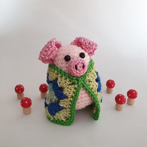 Ravelry: shazzeth's Pig In A Granny Square Blanket Crochet Pig In Blanket, Crochet Pig In A Blanket, Crochet Pig In Blanket Pattern Free, Crochet Pigs In Blankets Free Pattern, Pig In Blanket Crochet, Crochet Pigs In Blankets, Pigs In Blankets Crochet Pattern, Crochet Pig Blanket, Crochet Granny Square Stuffed Animals