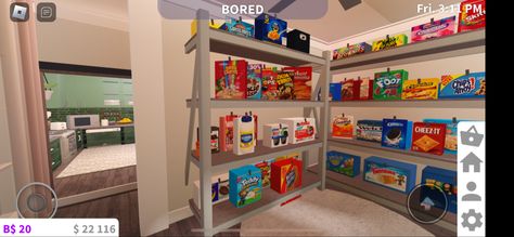 i just wanted to flex my pantry Roblox Pantry Ideas, Pantry Ideas Bloxburg, Pantry Bloxburg, Bloxburg Pantry Ideas, Bloxburg Pantry Decals, Bloxburg Architecture, Bloxburg Decor, Bedroom Layouts For Small Rooms, Bloxburg Christmas