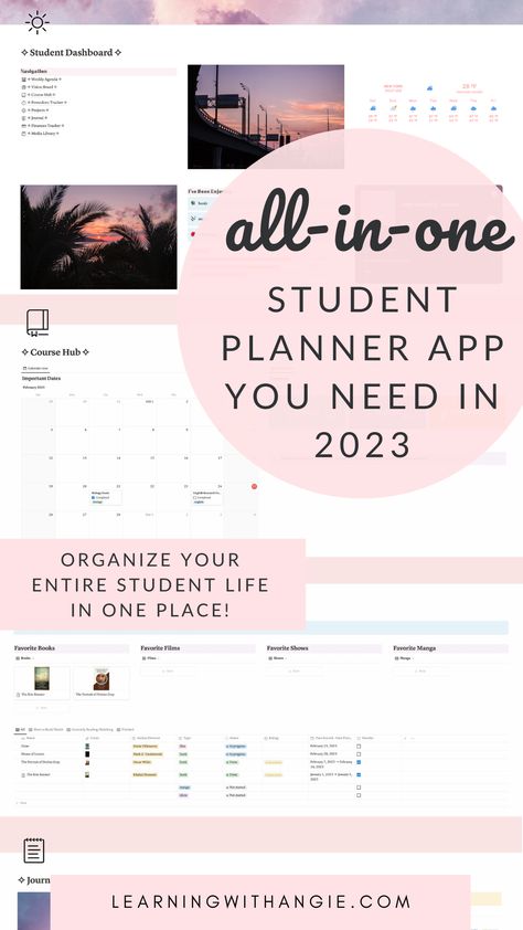 If you want to be a more productive and organized student in high school or college, check out this article to learn about one of the best school apps—Notion. It’s highly customizable and aesthetic and can be used for daily planning, note-taking, budget tracking, and nearly anything else you need it for! | apps for school Student Apps High Schools, School Planner Apps, Aesthetic Study Planner Template, Best School Apps, 12 Hour Study Schedule, Students Apps, Apps For School, Business Planner Organization, Online School Organization