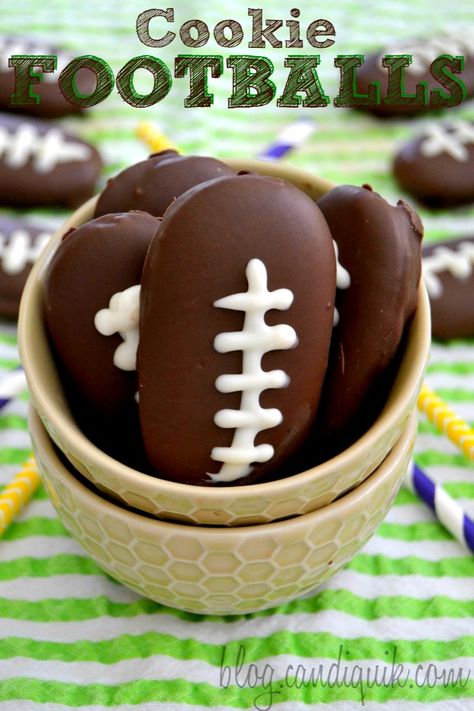 I admit, I'm a little bit of a football fan. I know the rules of the game, I'll tag along if friends are going to a game, and I'll cheer when my team is playing... I'll even wear my team's colors p... Edible Chocolate Chip Cookie Dough, Gluten Free Cookie Dough, Brownie Truffles, Strawberry Brownies, Football Cookies, Chocolate Covered Peanuts, Chocolate Peanut Butter Cups, Reeses Peanut Butter Cups, Reeses Peanut Butter