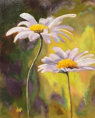 Field Of Daisies Painting, Yellow Flowers Painting, Painted Daisy, Acrylic Flower Painting, Bob Ross Paintings, Blue Flower Painting, Daisy Art, Daisy Painting, Bright Art