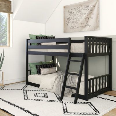 Black Bunk Beds For Girls Room, Black Bunk Bed, Twin Bed Frames, Black Bunk Beds, Low Bunk Bed, Bunk Bed Room, Shared Nursery, Kid Bed, Modern Bunk Beds