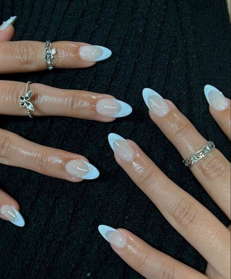 Gel Nails French Tip, Nail Inspo French Tip, Nail Inspo French, Nail Art Blue, Almond Nails Pink, Blue French Tip, French Tip Gel Nails, Almond Nails French, French Tip Nail Art