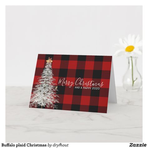 Buffalo Plaid Christmas Card, Christmas And New Year Card, Plaid Christmas Card, Christmas Tree Card, Stamped Christmas Cards, Simple Christmas Cards, Christmas Card Inspiration, Homemade Christmas Cards, Stampin Up Christmas Cards