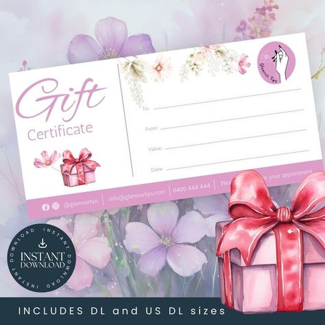 VisionToDesign - Etsy Australia Gif Card, Salon Gift Card, Gift Card Template, Tech Gift, Gift Certificate Template, Customizable Gifts, Gift Certificate, Free Software, Nail Technician