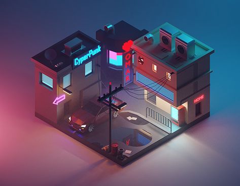 3D Isometric cyberpunk buildings. on Behance 3d Isometric Building, Blender Building, Space Reference, Cyberpunk Building, Cyberpunk Street, 3d Robot, Isometric Grid, 3d Isometric, Diorama Ideas